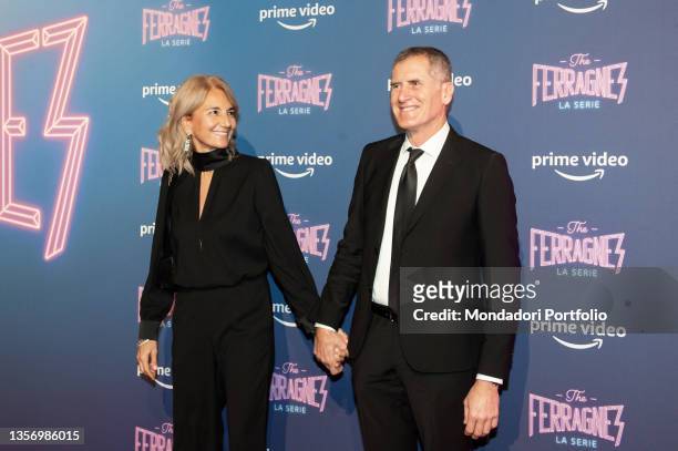 Paola Regonelli and Marco Ferragni attend the photocall of the tv series "The Ferragnez" on December 02, 2021 in Milan, Italy.