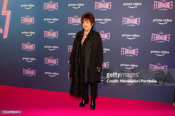 Orietta Berti attends the photocall of the tv series "The Ferragnez" on December 02, 2021 in Milan, Italy.