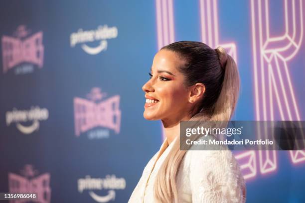 Claudia Judith Nahum known ad Baby K attends the photocall of the tv series "The Ferragnez" on December 02, 2021 in Milan, Italy.