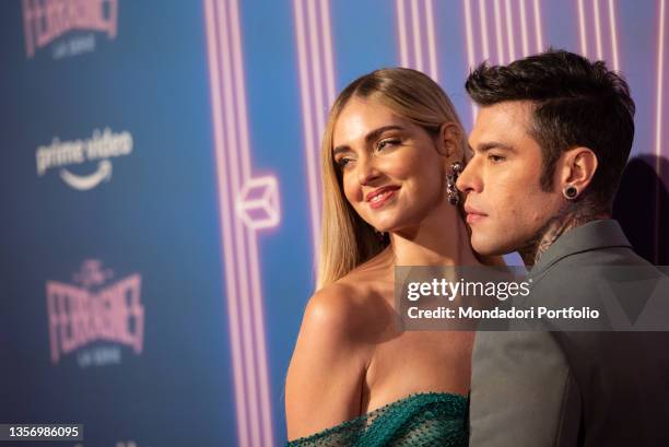 Federico Leonardo Lucia known as Fedez and Chiara Ferragni attend the photocall of the tv series "The Ferragnez" on December 02, 2021 in Milan, Italy.