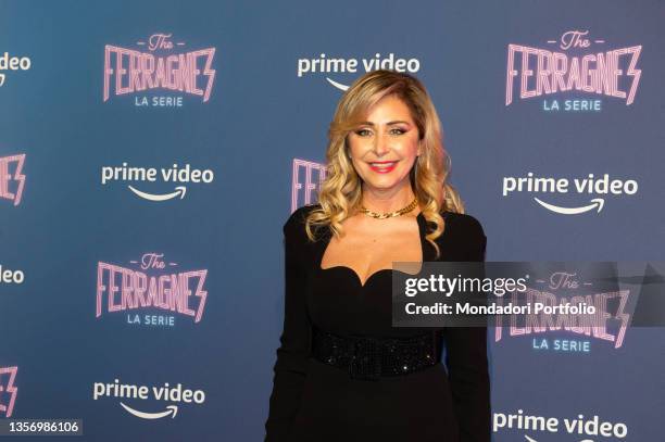 Italian writer Marina Di Guardo attends the photocall of the tv series "The Ferragnez" on December 02, 2021 in Milan, Italy.