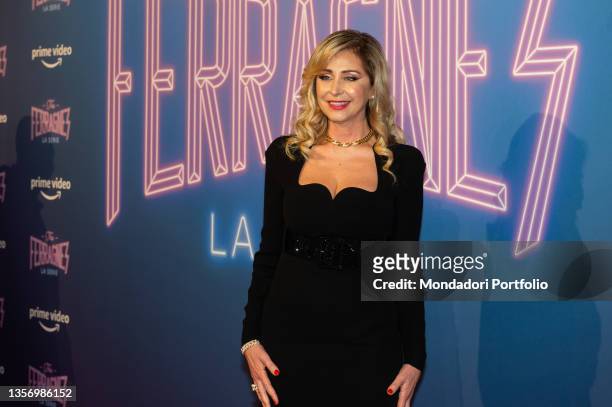 Italian writer Marina Di Guardo attends the photocall of the tv series "The Ferragnez" on December 02, 2021 in Milan, Italy.
