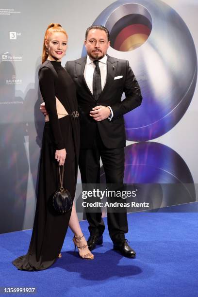 Barbara Meier and Klemens Hallmann arrive for the annual German Sustainability Award at Maritim Hotel on December 03, 2021 in Duesseldorf, Germany.