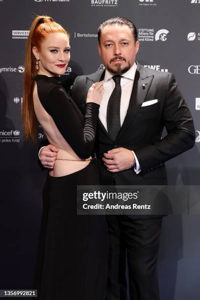 Barbara Meier and Klemens Hallmann arrive for the annual German Sustainability Award at Maritim Hotel on December 03, 2021 in Duesseldorf, Germany.