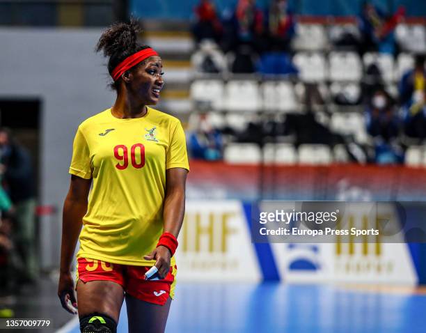 Jodelle Clarisse Madjoufang of Cameroon looks on during the 25th of the Women's Handball World Championship in the preliminary round in the match...