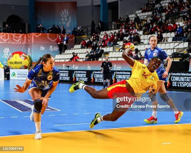 Jasmine Yotchoum of Cameroon in action during the 25th of the Women's Handball World Championship in the preliminary round in the match between RHF...