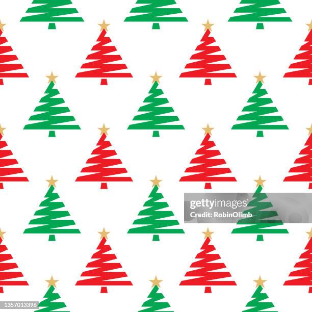 green and red christmas trees seamless pattern - pine tree white background stock illustrations