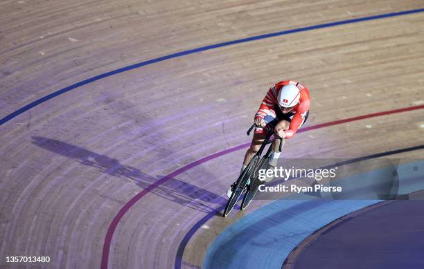 Claudio Imhof of Switzerland races during the Men's Scratch Race during Round 3 of the UCI Track Champions League at Lee Valley Velopark Velodrome on...