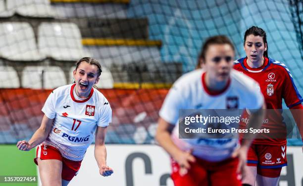 Adrianna Gorna of Poland gestures during the 25th of the Women's Handball World Championship in the preliminary round in the match between Serbia and...