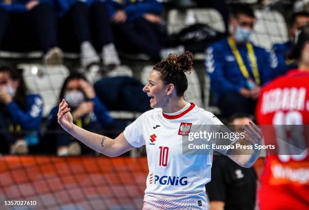 Marta Gega of Poland gestures during the 25th of the Women's Handball World Championship in the preliminary round in the match between Serbia and...