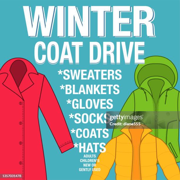 winter coat drive charity poster template - coat drive stock illustrations