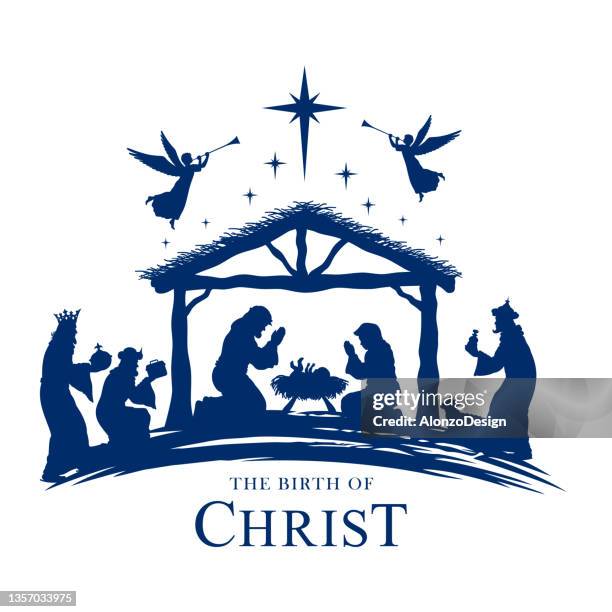 nativity scene. the birth of christ. o holy night! - manger stock illustrations