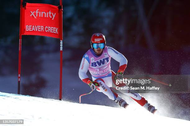 Loic Meillard of Team Switzerland competes in the Men's Super G during the Audi FIS Alpine Ski World Cup at Beaver Creek Resort on December 03, 2021...