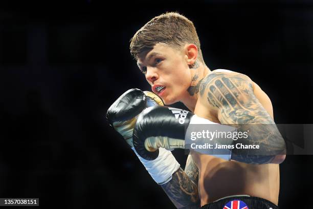 Charlie Edwards in action during the Bantamweight fight between Charlie Edwards and Jacob Barreto as part of the MTK fight night at York Hall on...