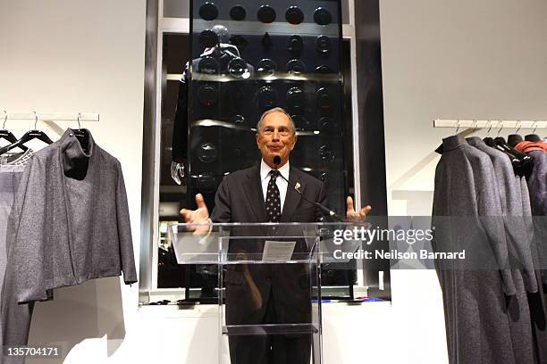 New York City Mayor Michael Bloomberg speaks during the Empire State Pride Agenda event hosted by Emporio Armani on December 12, 2011 in New York...