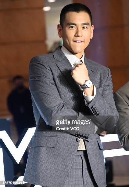 Actor Eddie Peng Yu-Yan attends Longines Christmas lighting ceremony on December 3, 2021 in Shanghai, China.