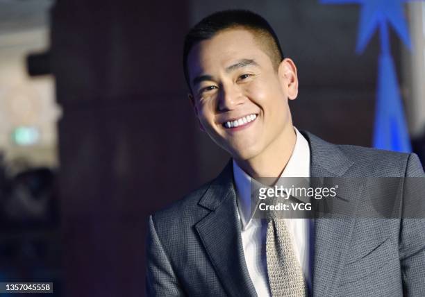 Actor Eddie Peng Yu-Yan attends Longines Christmas lighting ceremony on December 3, 2021 in Shanghai, China.