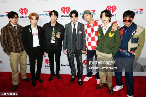 Suga, Jin, Jungkook, RM, Jimin, J-Hope of BTS attend iHeartRadio 102.7 KIIS FM's Jingle Ball 2021 presented by Capital One at The Forum on December...