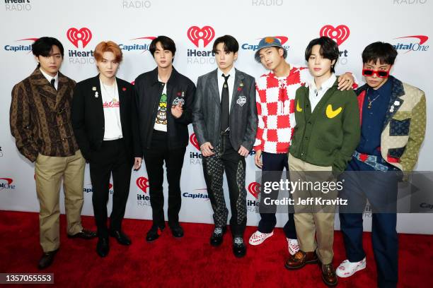 Suga, Jin, Jungkook, RM, Jimin, J-Hope of BTS attend iHeartRadio 102.7 KIIS FM's Jingle Ball 2021 presented by Capital One at The Forum on December...