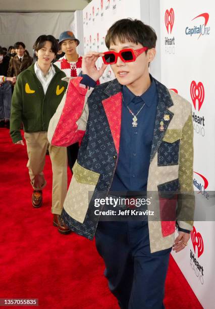 Jimin, RM, and J-Hope of BTS attend iHeartRadio 102.7 KIIS FM's Jingle Ball 2021 presented by Capital One at The Forum on December 03, 2021 in Los...