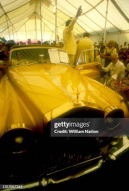 General view of Zsa Zsa Gabor's 1961 Golden Cloud II Rolls Royce 6.2-litre V, designed by George Barris during an auction circa 1983 in Los Angeles,...