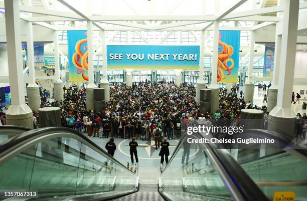 Attendees wait for 2021 Los Angeles Comic Con to begin at the Los Angeles Convention Center on December 03, 2021 in Los Angeles, California.