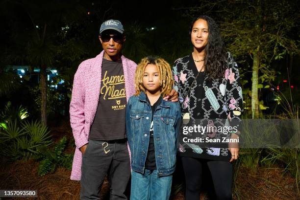 Pharrell Williams , Rocket Ayer Williams and Helen Williams attends the Chanel Dinner To Celebrate Five Echoes By Es Devlin, Jungle Plaza, Miami...