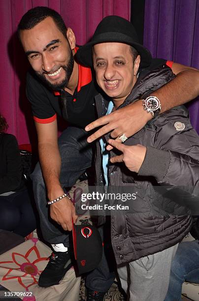 Rap artist La Fouine and comedian Booder attend 'Un Marocain a Paris' Premiere at Theatre du Temple on December 12, 2011 in Paris, France.