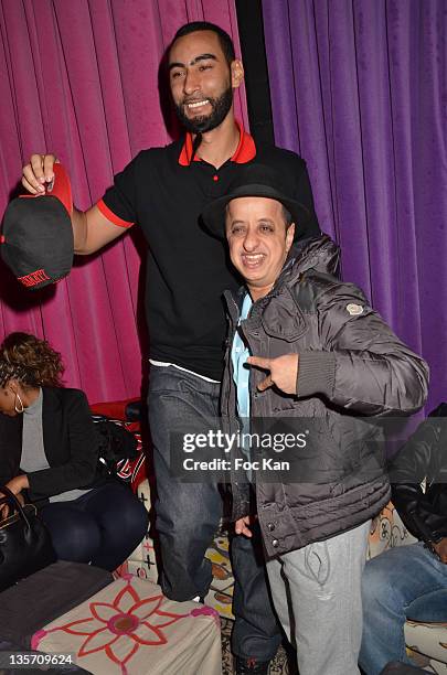 Rap artist La Fouine and comedian Booder attend 'Un Marocain a Paris' Premiere at Theatre du Temple on December 12, 2011 in Paris, France.