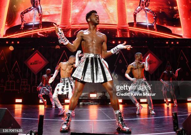 Lil Nas X performs onstage during iHeartRadio 102.7 KIIS FM's Jingle Ball 2021 presented by Capital One at The Forum on December 03, 2021 in Los...