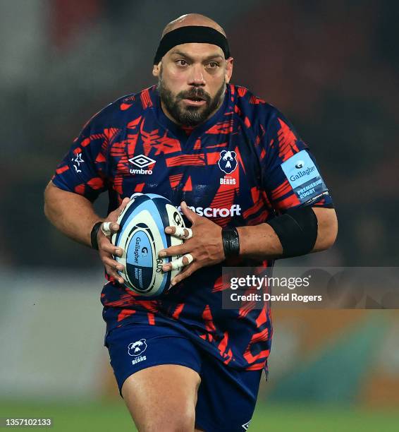 John Afoa of Bristol Bears runs with the ball during the Gallagher Premiership Rugby match between Gloucester Rugby and Bristol Bears at Kingsholm...