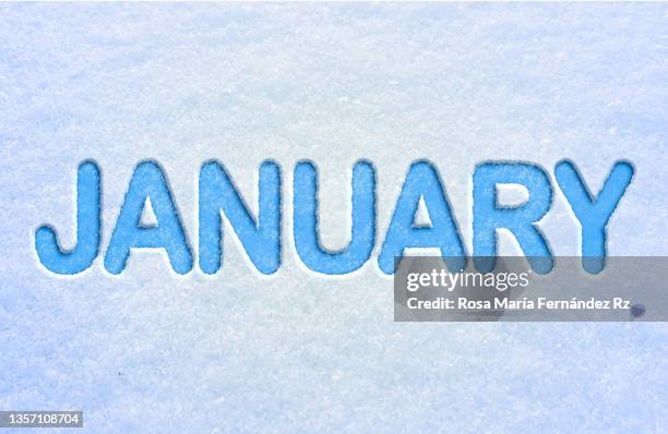 january in snow text effect. - ice alphabet stock pictures, royalty-free photos & images