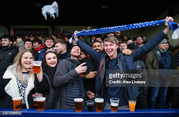 Buxton fans show their support prior to the Emirates FA Cup Second Round match between Buxton F.C. And Morecambe F.C. At the Tarmac Silverlands...