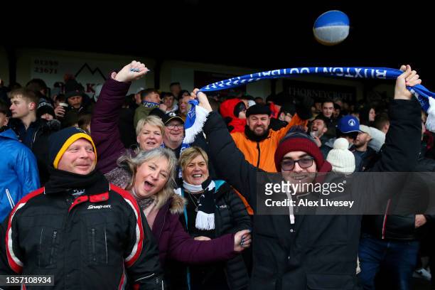 Buxton fans show their support prior to the Emirates FA Cup Second Round match between Buxton F.C. And Morecambe F.C. At the Tarmac Silverlands...