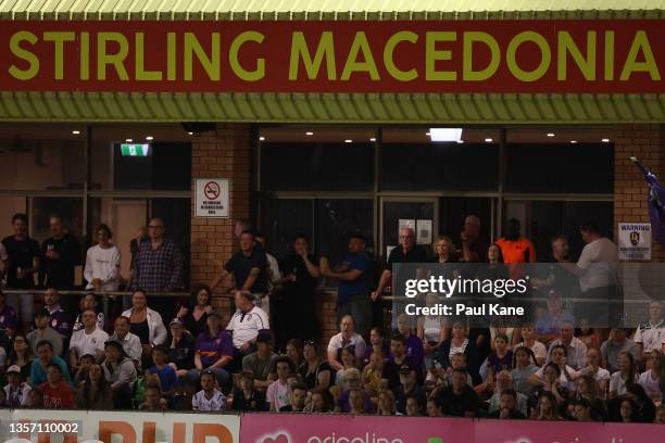 Spectators look on during the round one A-League Women match between Perth Glory and Brisbane Roar at Macedonia Park, on December 04 in Perth,...