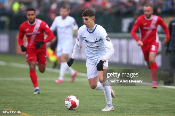 Tommy Elliott of Buxton in action during the Emirates FA Cup Second Round match between Buxton F.C. And Morecambe F.C. At the Tarmac Silverlands...