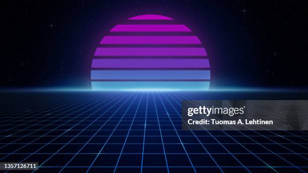 retro-futuristic 1980s style background, emulating sci-fi movies from the 80's. - 80s photos et images de collection