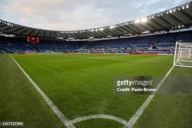 General view of inside the stadium prior to during the Serie A match between AS Roma v FC Internazionale at Stadio Olimpico on December 04, 2021 in...