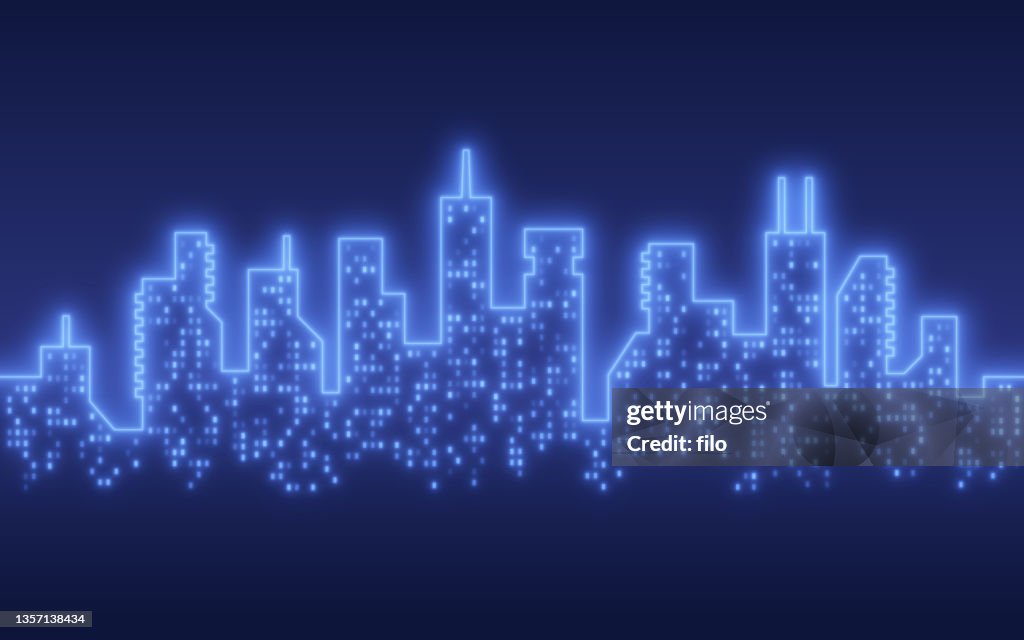 Glowing Urban Cityscape Skyline