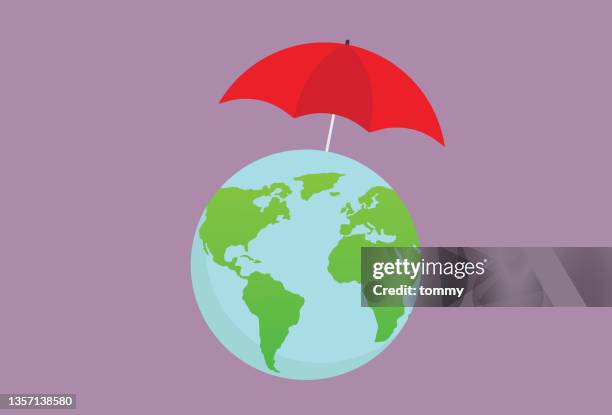 umbrella with earth - heat map stock illustrations