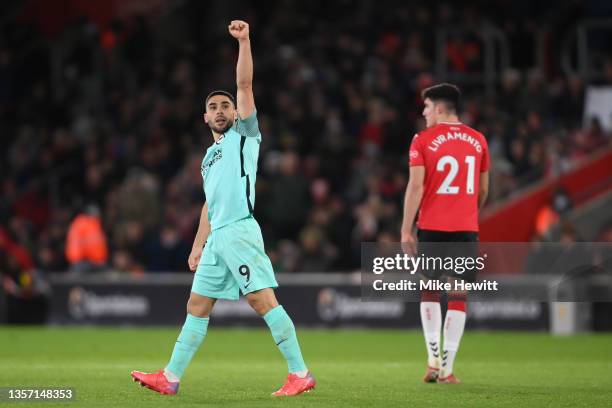 Neal Maupay of Brighton & Hove Albion celebrates after scoring their side's first goal during the Premier League match between Southampton and...