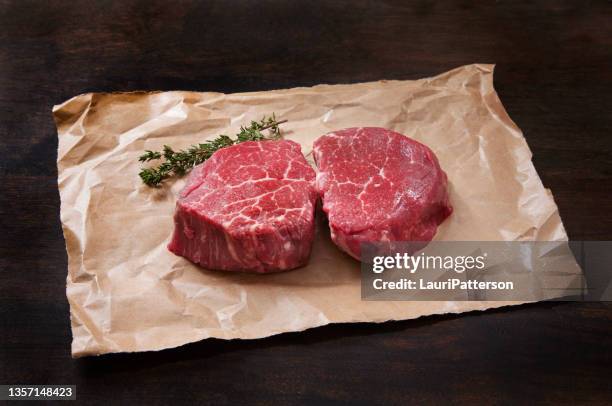 raw prime grade beef fillet mignon steaks - fillet steak stock pictures, royalty-free photos & images