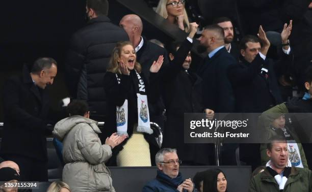 Newcastle director Amanda Staveley (c celebrates as Newcastle record their first win of the season during the Premier League match between Newcastle...