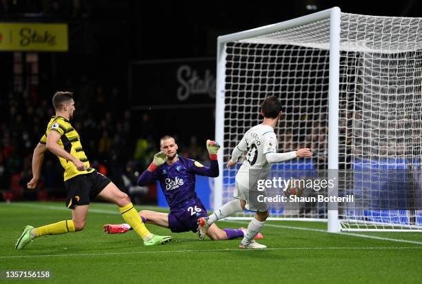 Bernardo Silva of Manchester City scores their side's second goal during the Premier League match between Watford and Manchester City at Vicarage...