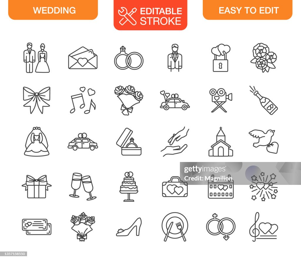Conjunto de iconos de boda Trazo editable