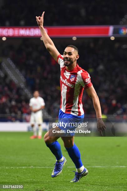 Matheus Cunha of Club Atletico de Madrid celebrates after scoring their side's first goal during the La Liga Santander match between Club Atletico de...