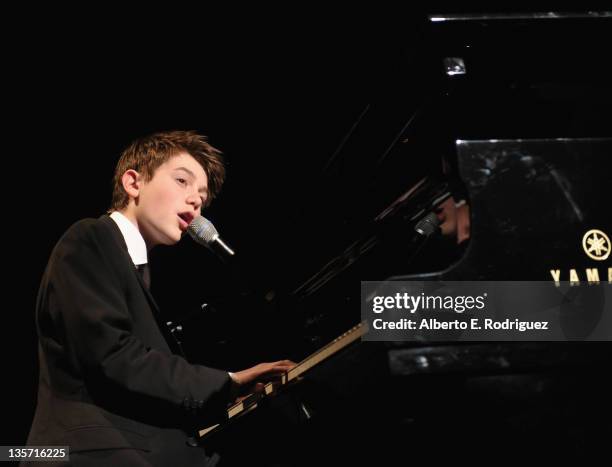 Singer Greyson Chance performs at The ACLU of Southern California's 2011 Bill of Rights Dinner at the Beverly Wilshire Four Seasons Hotel on December...