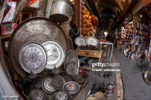 wide angle photo of old bazaar, sanliurfa, turkey - şanlıurfa stock pictures, royalty-free photos & images