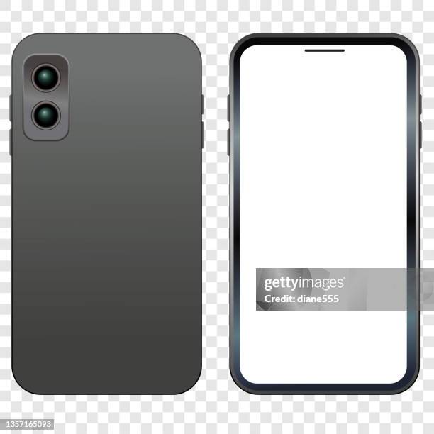 realistic smart phone on a transparent base - front camera icon stock illustrations