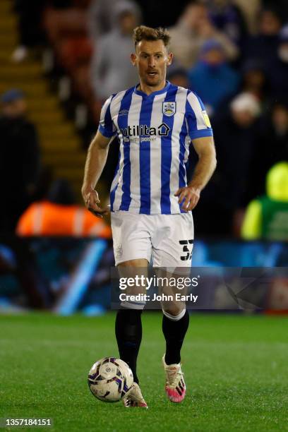 Tom Lees of Huddersfield Town during the Sky Bet Championship match between Barnsley and Huddersfield Town at Oakwell Stadium on December 04, 2021 in...